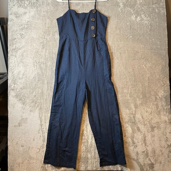 Lost In Lunar Women's Navy Luca Linen Blend Pantsuit‎ Size Medium New - Picture 1 of 8